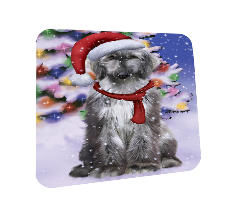 Winterland Wonderland Afghan Hound Dog In Christmas Holiday Scenic Background Coasters Set of 4 CST53679