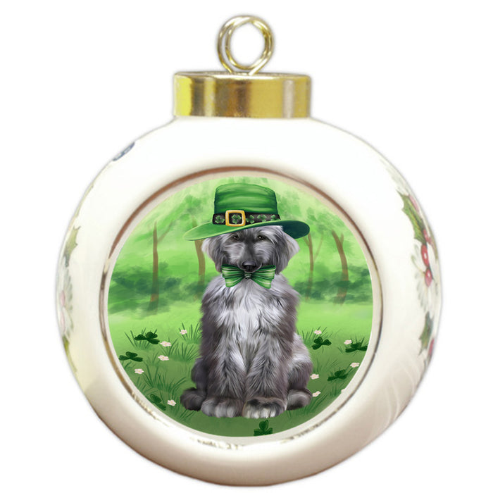 St. Patricks Day Irish Portrait Afghan Hound Dog Round Ball Christmas Ornament RBPOR58089