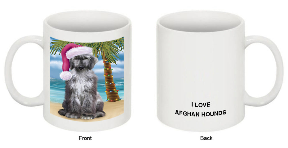 Summertime Happy Holidays Christmas Afghan Hound Dog on Tropical Island Beach Coffee Mug MUG49793