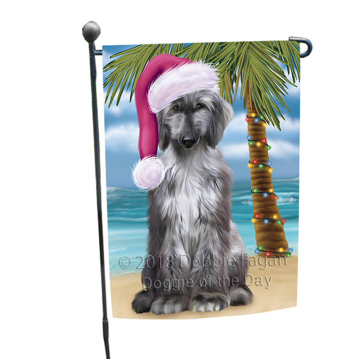 Summertime Happy Holidays Christmas Afghan Hound Dog on Tropical Island Beach Garden Flag GFLG54585