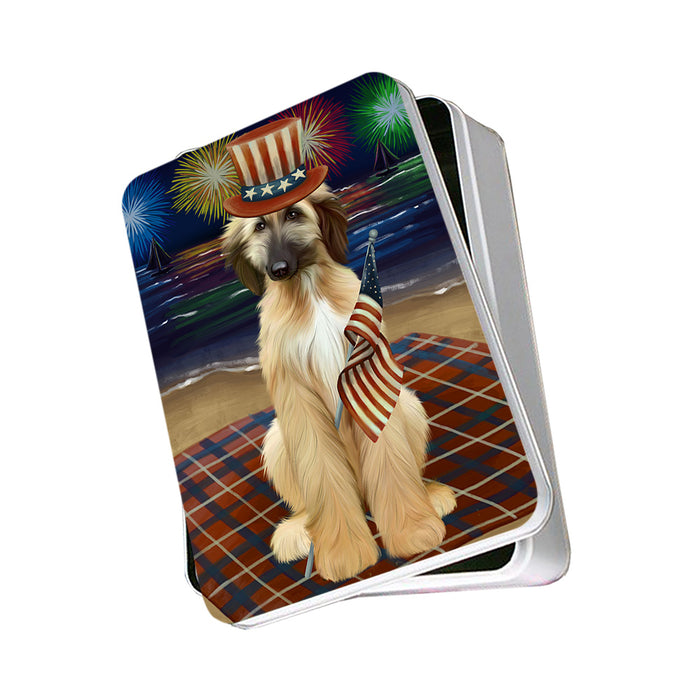 4th of July Independence Day Firework Afghan Hound Dog Photo Storage Tin PITN52048