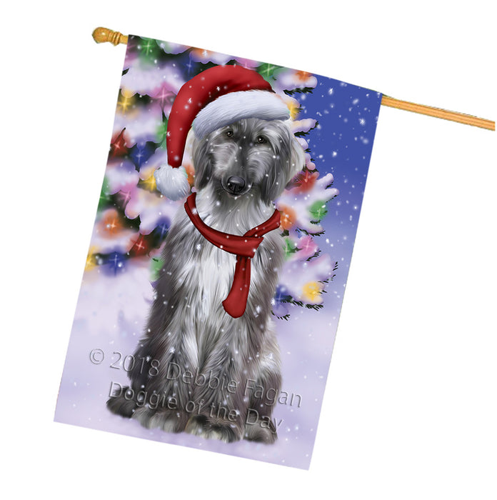 Winterland Wonderland Afghan Hound Dog In Christmas Holiday Scenic Background House Flag FLG53919