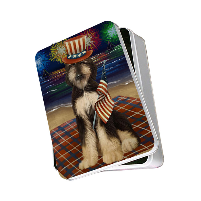 4th of July Independence Day Firework Afghan Hound Dog Photo Storage Tin PITN52387