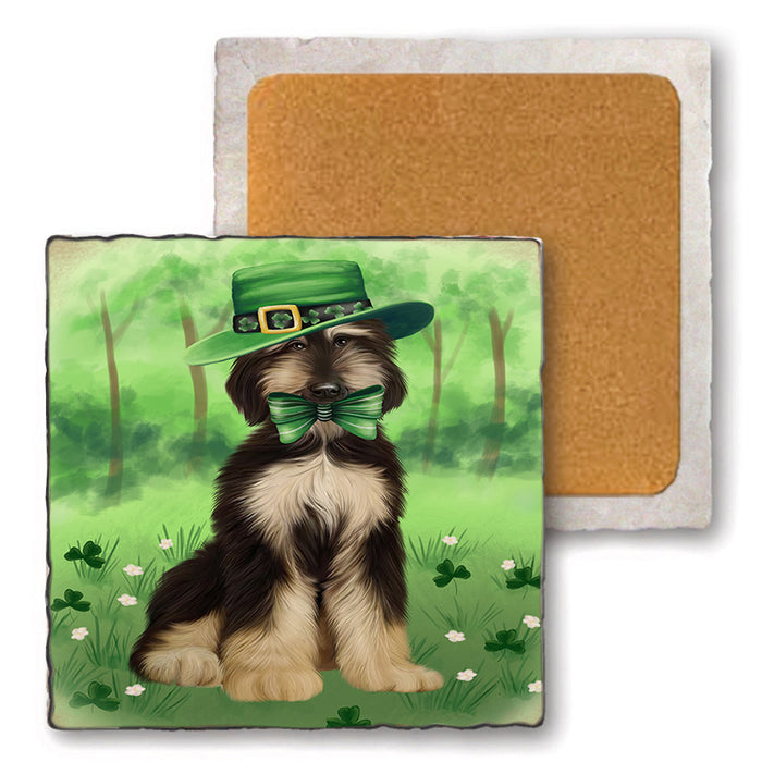 St. Patricks Day Irish Portrait Afghan Hound Dog Set of 4 Natural Stone Marble Tile Coasters MCST51963