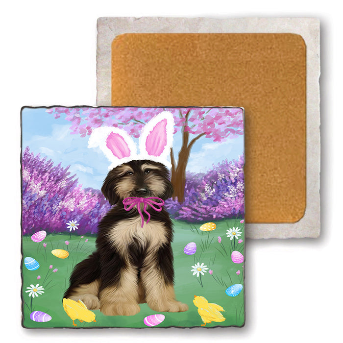 Easter Holiday Afghan Hound Dog Set of 4 Natural Stone Marble Tile Coasters MCST51859