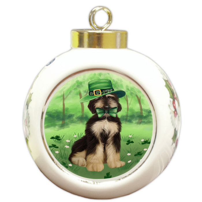 St. Patricks Day Irish Portrait Afghan Hound Dog Round Ball Christmas Ornament RBPOR58090