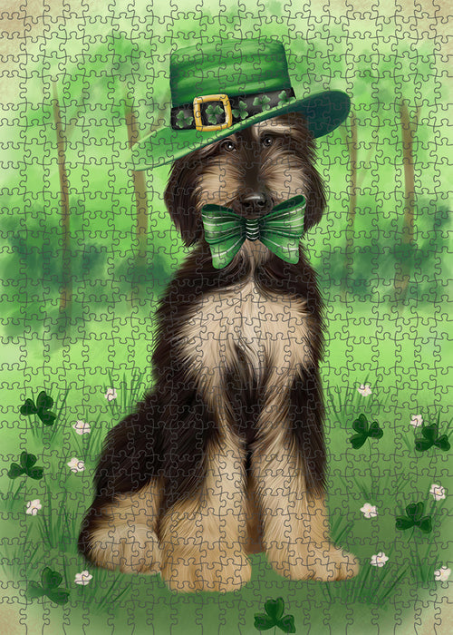 St. Patricks Day Irish Portrait Afghan Hound Dog Portrait Jigsaw Puzzle for Adults Animal Interlocking Puzzle Game Unique Gift for Dog Lover's with Metal Tin Box PZL006