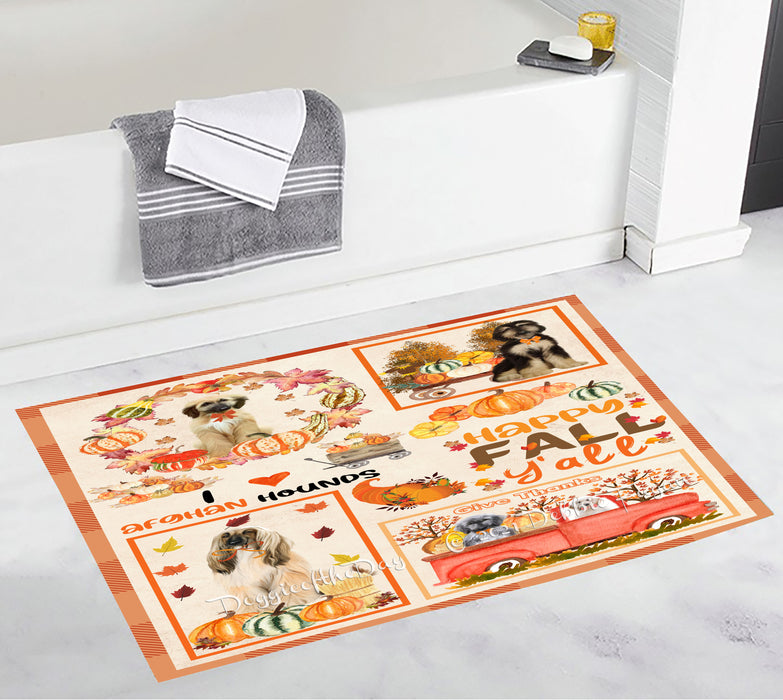 Happy Fall Y'all Pumpkin Afghan Hound Dogs Bathroom Rugs with Non Slip Soft Bath Mat for Tub BRUG55054