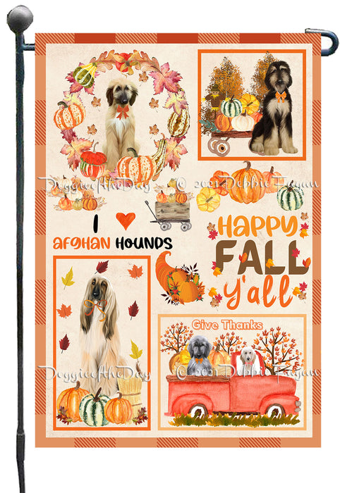 Happy Fall Y'all Pumpkin Afghan Hound Dogs Garden Flags- Outdoor Double Sided Garden Yard Porch Lawn Spring Decorative Vertical Home Flags 12 1/2"w x 18"h