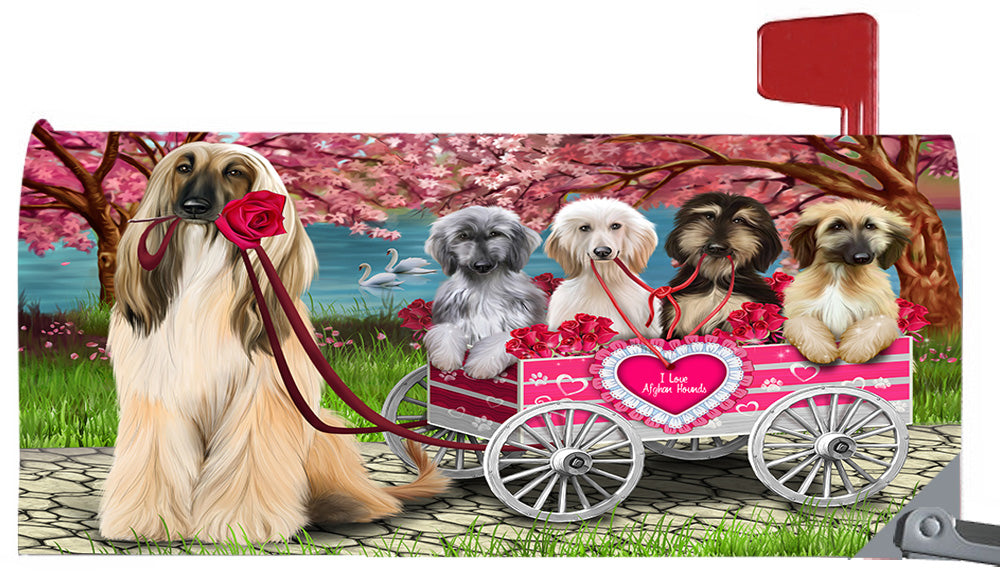 I Love Afghan Hound Dogs in a Cart Magnetic Mailbox Cover MBC48522