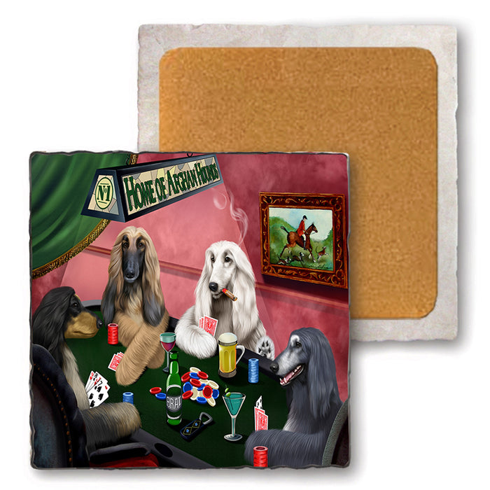 Home of Afghan Hound 4 Dogs Playing Poker Set of 4 Natural Stone Marble Tile Coasters MCST49343
