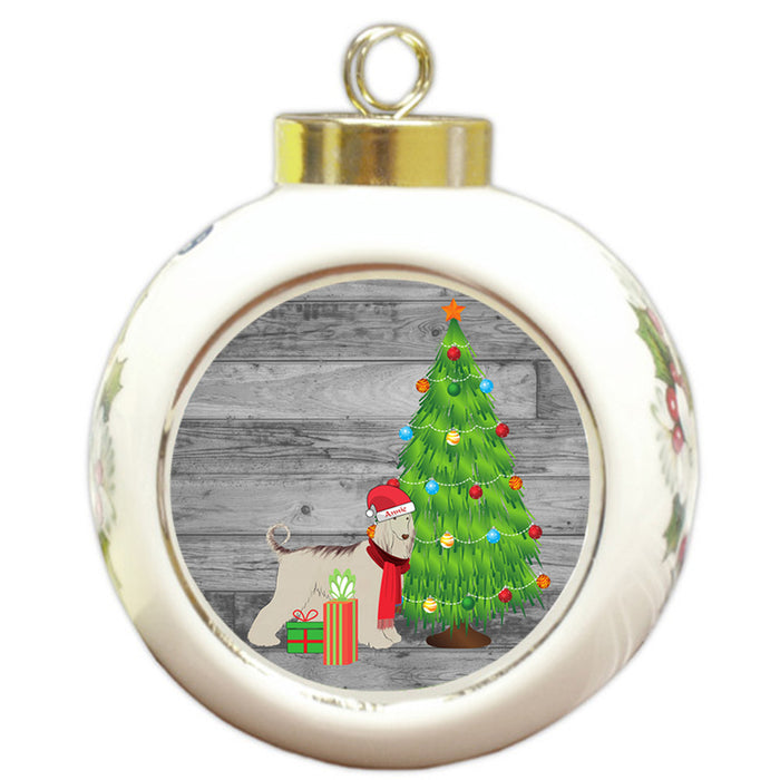 Custom Personalized Afghan Hound Dog With Tree and Presents Christmas Round Ball Ornament