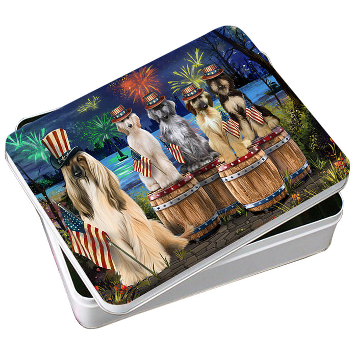 4th of July Independence Day Fireworks Afghan Hounds at the Lake Photo Storage Tin PITN51003