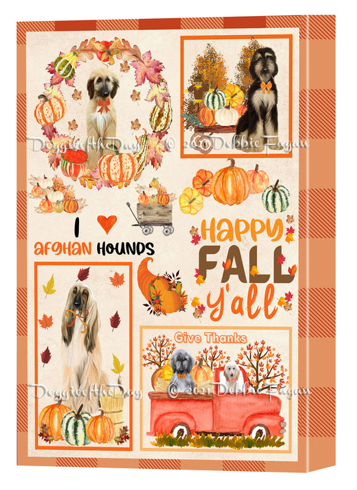 Happy Fall Y'all Pumpkin Afghan Hound Dogs Canvas Wall Art - Premium Quality Ready to Hang Room Decor Wall Art Canvas - Unique Animal Printed Digital Painting for Decoration