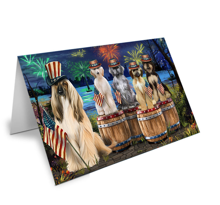 4th of July Independence Day Fireworks Afghan Hounds at the Lake Handmade Artwork Assorted Pets Greeting Cards and Note Cards with Envelopes for All Occasions and Holiday Seasons GCD57038