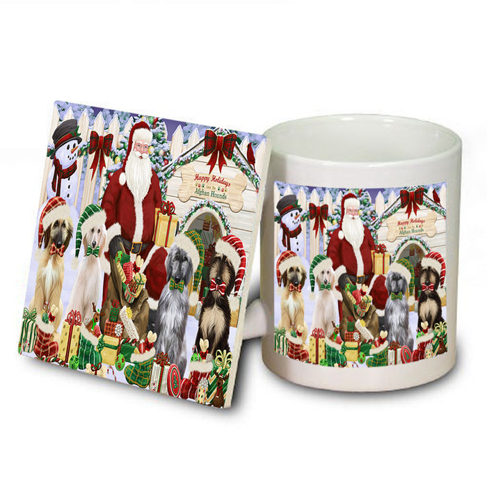 Christmas Dog House Afghan Hounds Dog Mug and Coaster Set MUC52584
