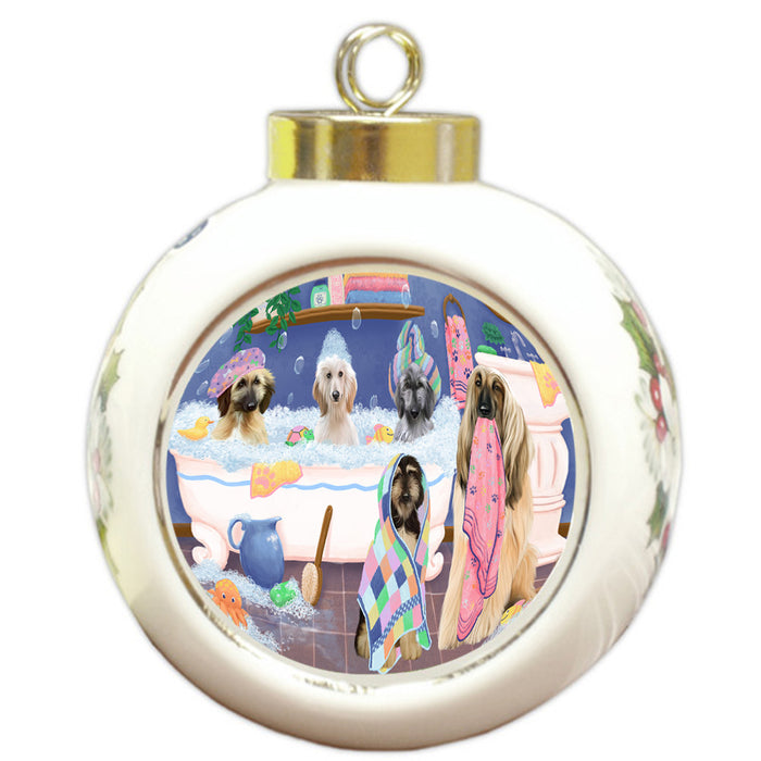 Rub A Dub Dogs In A Tub Afghan Hounds Dog Round Ball Christmas Ornament RBPOR57104