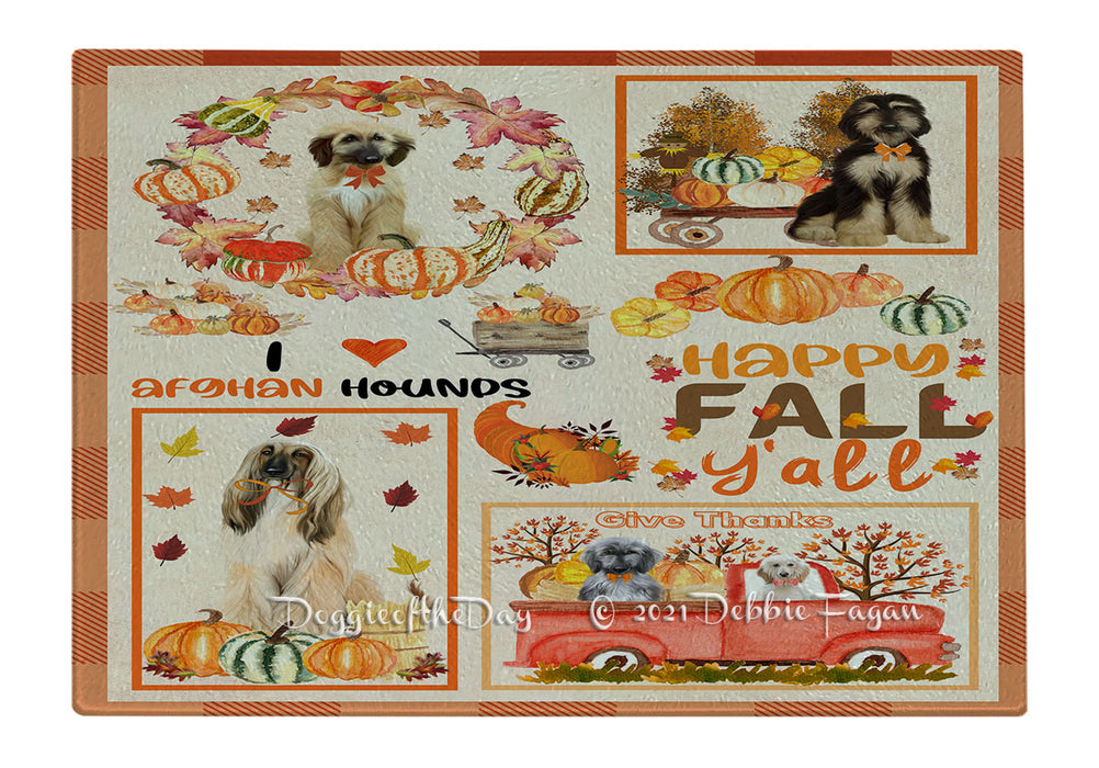 Happy Fall Y'all Pumpkin Afghan Hound Dogs Cutting Board - Easy Grip Non-Slip Dishwasher Safe Chopping Board Vegetables C79744