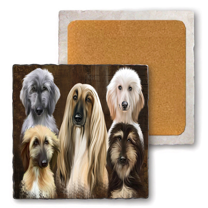 Rustic 5 Afghan Hound Dog Set of 4 Natural Stone Marble Tile Coasters MCST49122