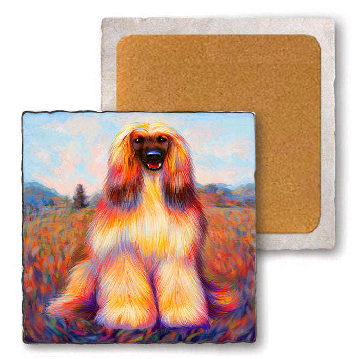 Mystic Blaze Afghan Hound Dog Set of 4 Natural Stone Marble Tile Coasters MCST48568