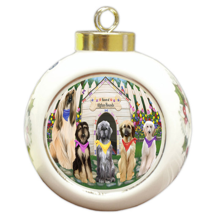 Spring Dog House Afghan Hounds Dog Round Ball Christmas Ornament RBPOR52196