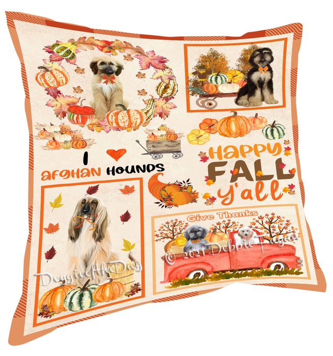 Happy Fall Y'all Pumpkin Afghan Hound Dogs Pillow with Top Quality High-Resolution Images - Ultra Soft Pet Pillows for Sleeping - Reversible & Comfort - Ideal Gift for Dog Lover - Cushion for Sofa Couch Bed - 100% Polyester