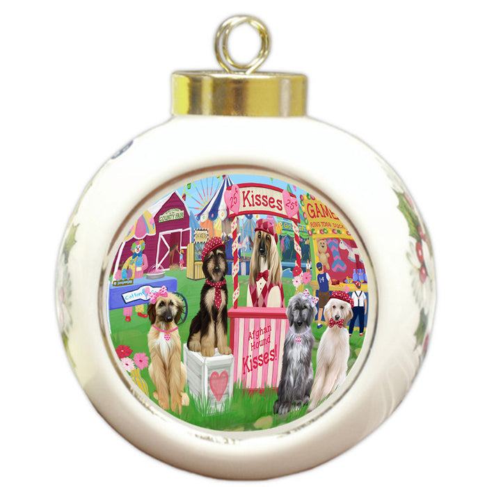 Carnival Kissing Booth Afghan Hounds Dog Round Ball Christmas Ornament RBPOR56125