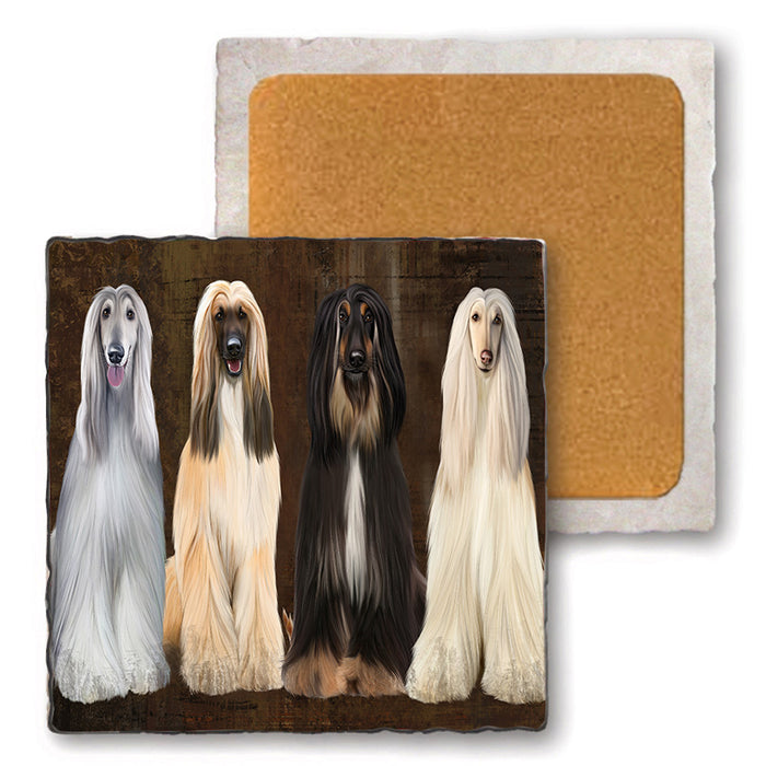 Rustic 4 Afghan Hounds Dog Set of 4 Natural Stone Marble Tile Coasters MCST49351