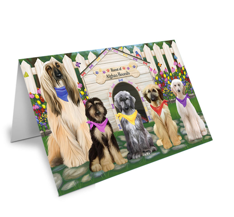 Spring Dog House Afghan Hounds Dog Handmade Artwork Assorted Pets Greeting Cards and Note Cards with Envelopes for All Occasions and Holiday Seasons GCD60617
