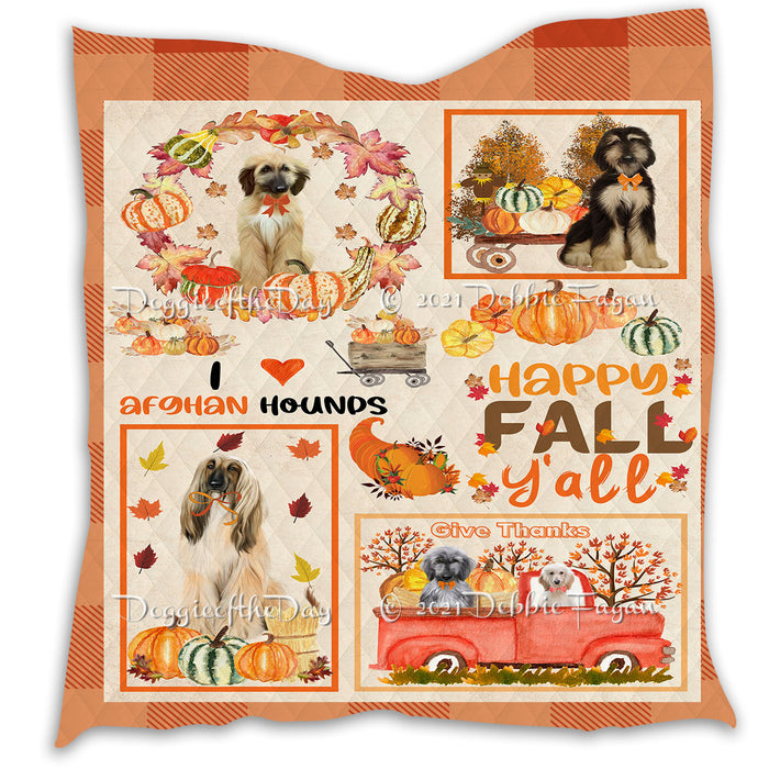 Happy Fall Y'all Pumpkin Afghan Hound Dogs Quilt Bed Coverlet Bedspread - Pets Comforter Unique One-side Animal Printing - Soft Lightweight Durable Washable Polyester Quilt