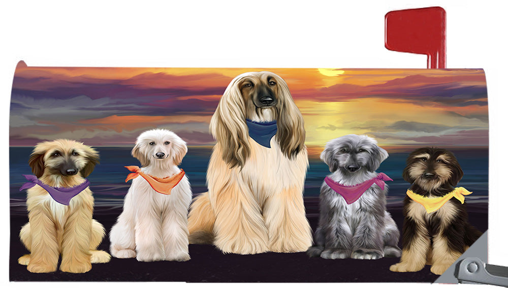 Family Sunset Portrait Afghan Hound Dogs Magnetic Mailbox Cover MBC48433