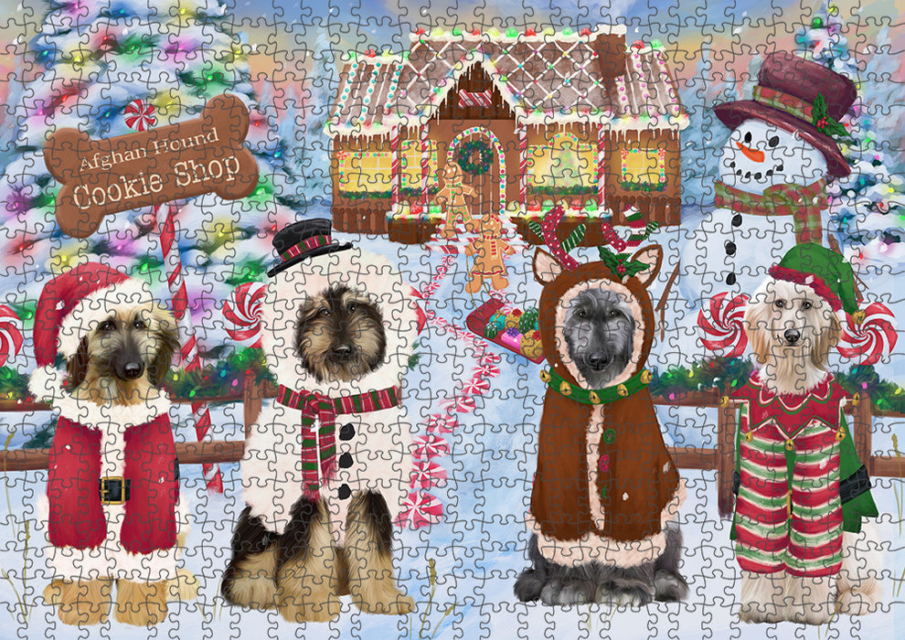 Holiday Gingerbread Cookie Shop Afghan Hounds Dog Puzzle with Photo Tin PUZL92564