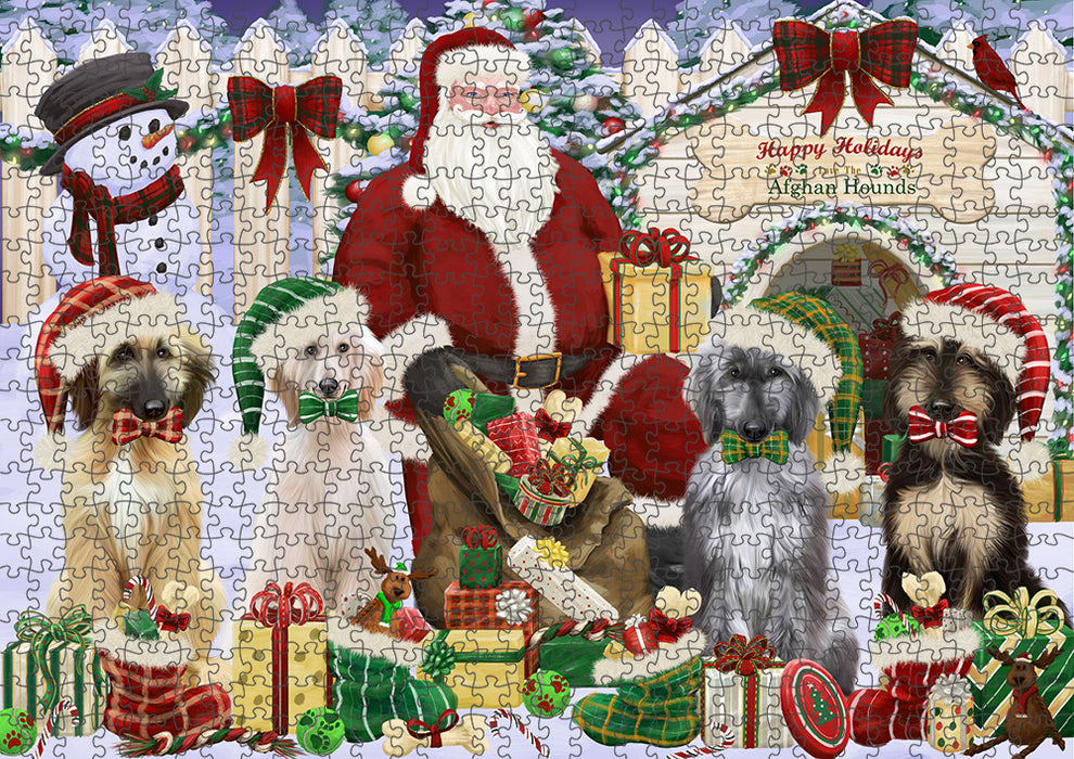 Christmas Dog House Afghan Hounds Dog Puzzle with Photo Tin PUZL61707