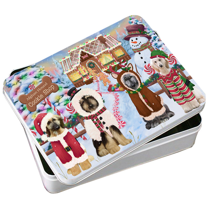 Holiday Gingerbread Cookie Shop Afghan Hounds Dog Photo Storage Tin PITN56152