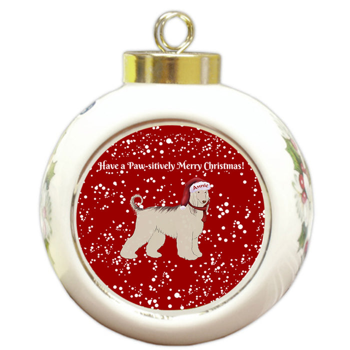 Custom Personalized Pawsitively Afghan Hound Dog Merry Christmas Round Ball Ornament
