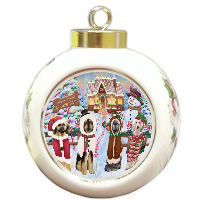 Holiday Gingerbread Cookie Shop Afghan Hounds Dog Round Ball Christmas Ornament RBPOR56446