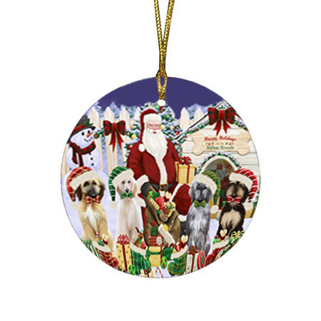 Christmas Dog House Afghan Hounds Dog Round Flat Christmas Ornament RFPOR52583