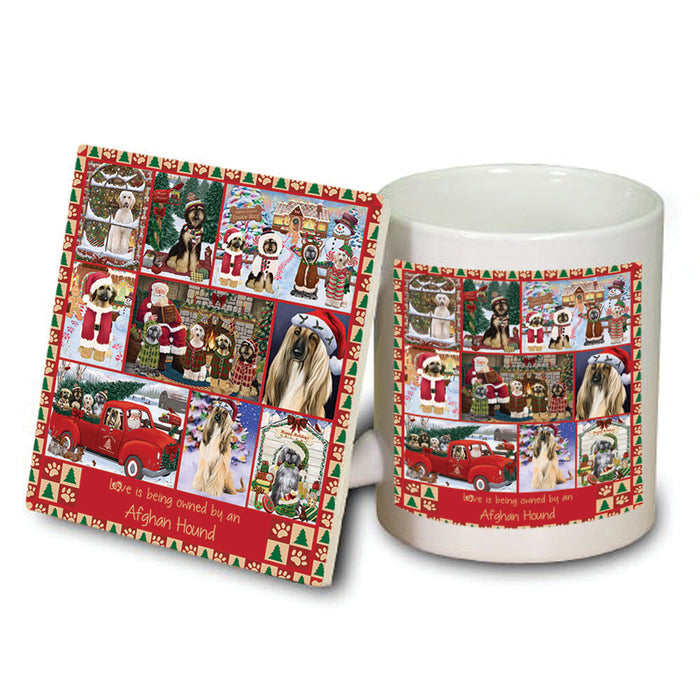 Love is Being Owned Christmas Afghan Hound Dogs Mug and Coaster Set MUC57177
