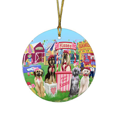 Carnival Kissing Booth Afghan Hounds Dog Round Flat Christmas Ornament RFPOR56125