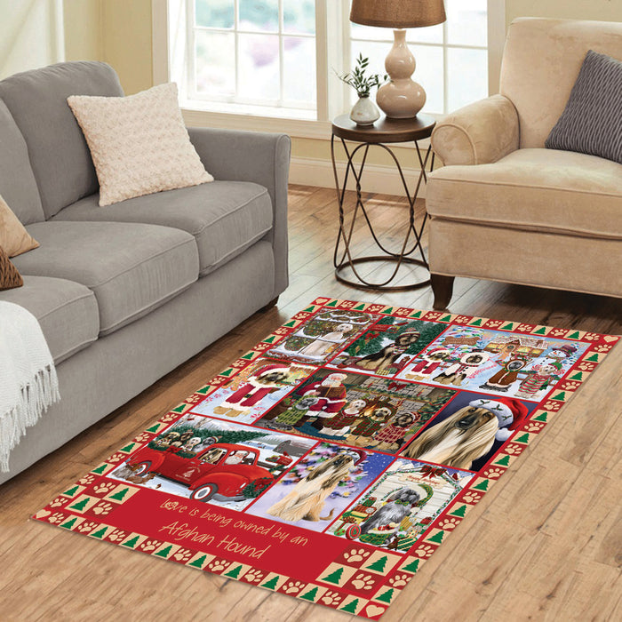 Love is Being Owned Christmas Afghan Hound Dogs Area Rug