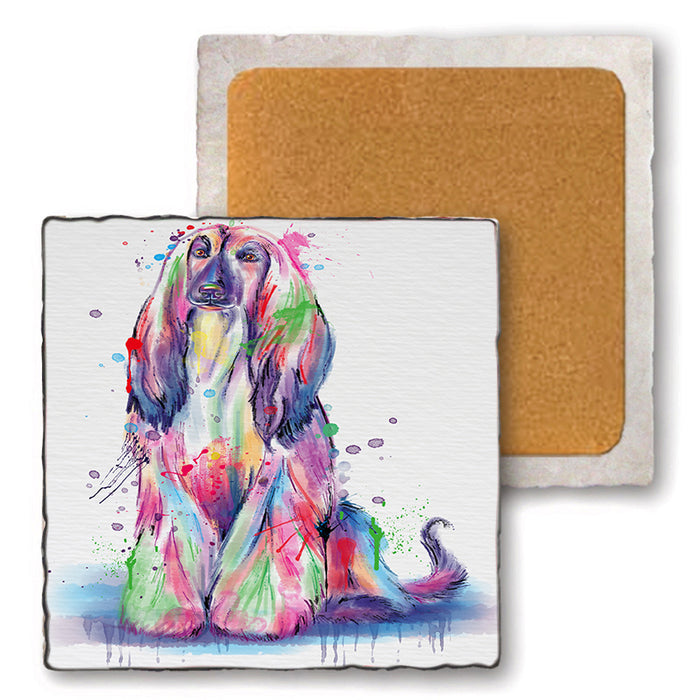 Watercolor Afghan Hound Dog Set of 4 Natural Stone Marble Tile Coasters MCST52065