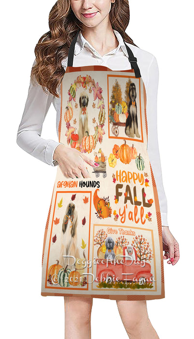 Happy Fall Y'all Pumpkin Afghan Hound Dogs Cooking Kitchen Adjustable Apron Apron49165