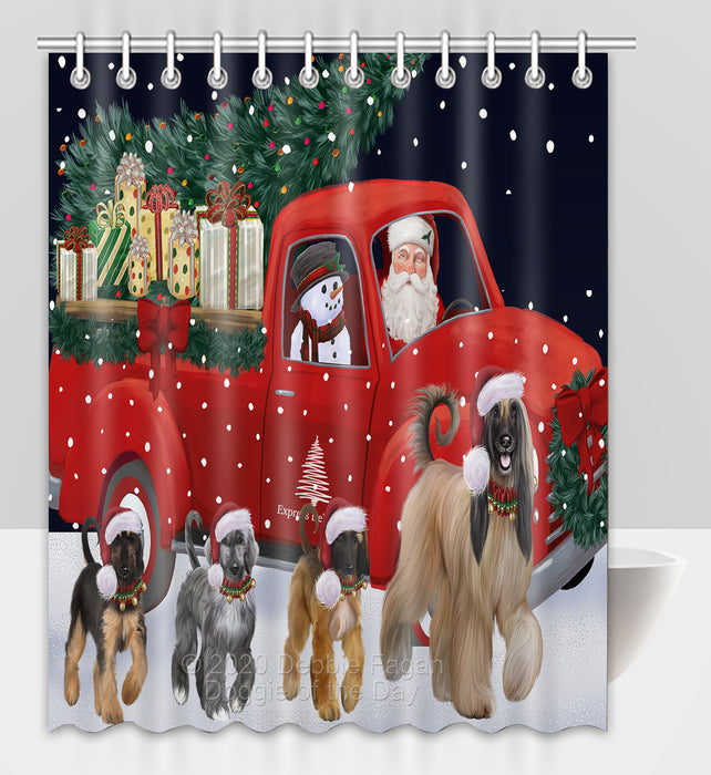 Christmas Express Delivery Red Truck Running Afghan Hound Dogs Shower Curtain Bathroom Accessories Decor Bath Tub Screens