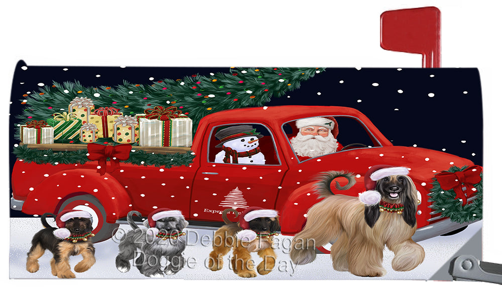 Christmas Express Delivery Red Truck Running Afghan Hound Dog Magnetic Mailbox Cover Both Sides Pet Theme Printed Decorative Letter Box Wrap Case Postbox Thick Magnetic Vinyl Material