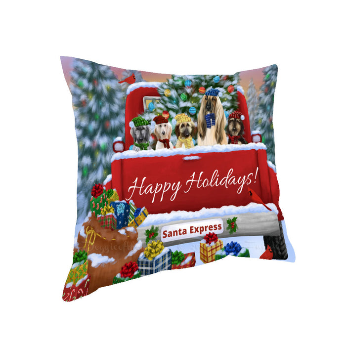 Christmas Red Truck Travlin Home for the Holidays Afghan Hound Dogs Pillow with Top Quality High-Resolution Images - Ultra Soft Pet Pillows for Sleeping - Reversible & Comfort - Ideal Gift for Dog Lover - Cushion for Sofa Couch Bed - 100% Polyester