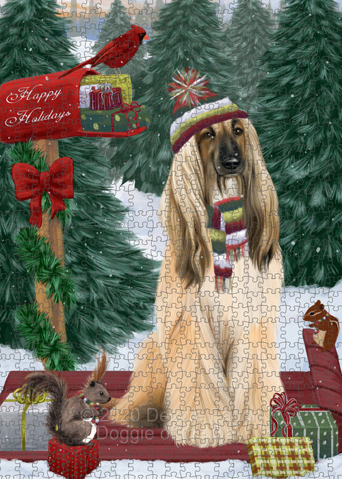 Christmas Woodland Sled Afghan Hound Dog Portrait Jigsaw Puzzle for Adults Animal Interlocking Puzzle Game Unique Gift for Dog Lover's with Metal Tin Box PZL822