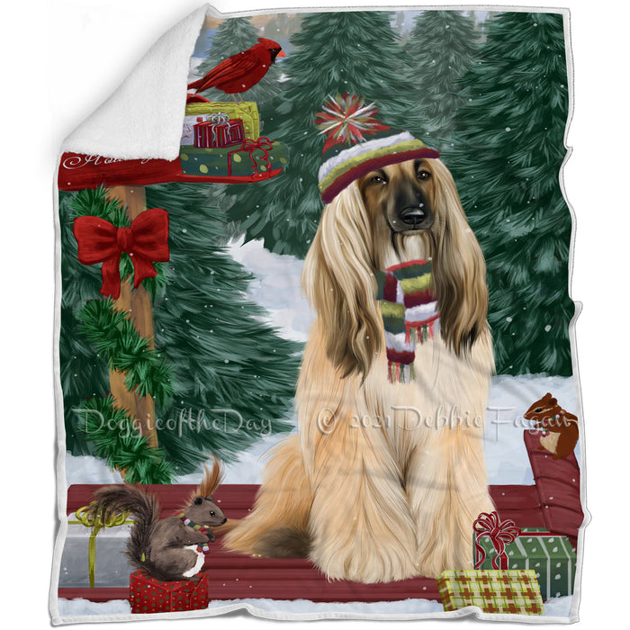 Merry Christmas Woodland Sled Afghan Hound Dog Blanket BLNKT142650