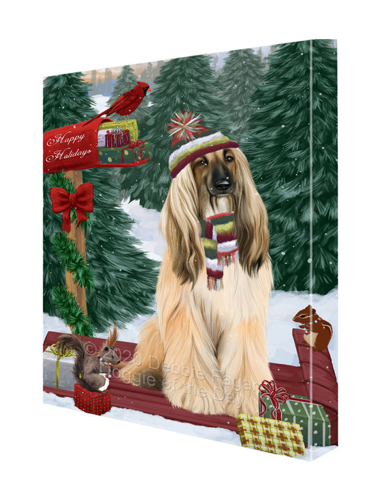 Christmas Woodland Sled Afghan Hound Dog Canvas Wall Art - Premium Quality Ready to Hang Room Decor Wall Art Canvas - Unique Animal Printed Digital Painting for Decoration CVS527