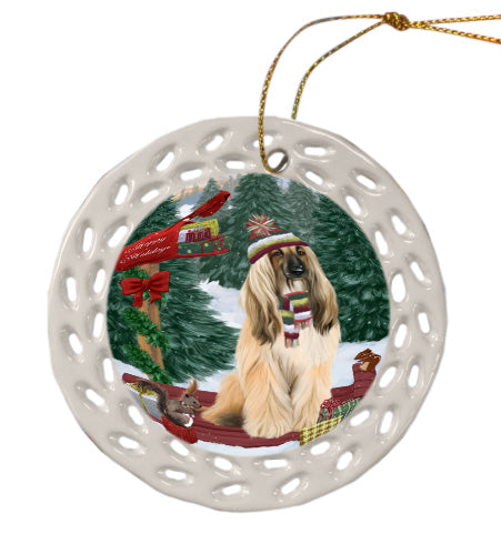 Christmas Woodland Sled Afghan Hound Dog Doily Ornament DPOR58997
