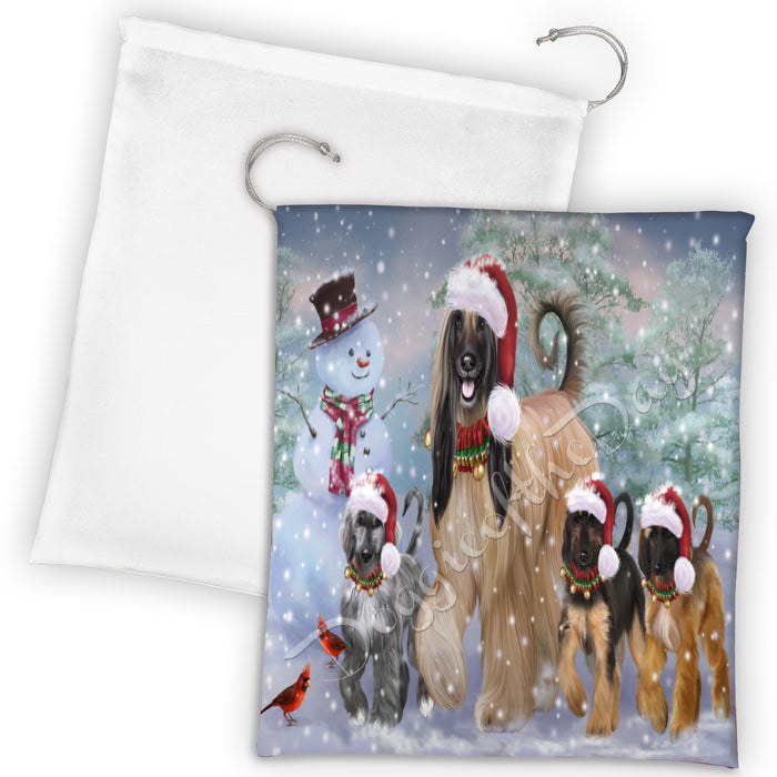 Christmas Running Fammily Afghan Hound Dogs Drawstring Laundry or Gift Bag LGB48193